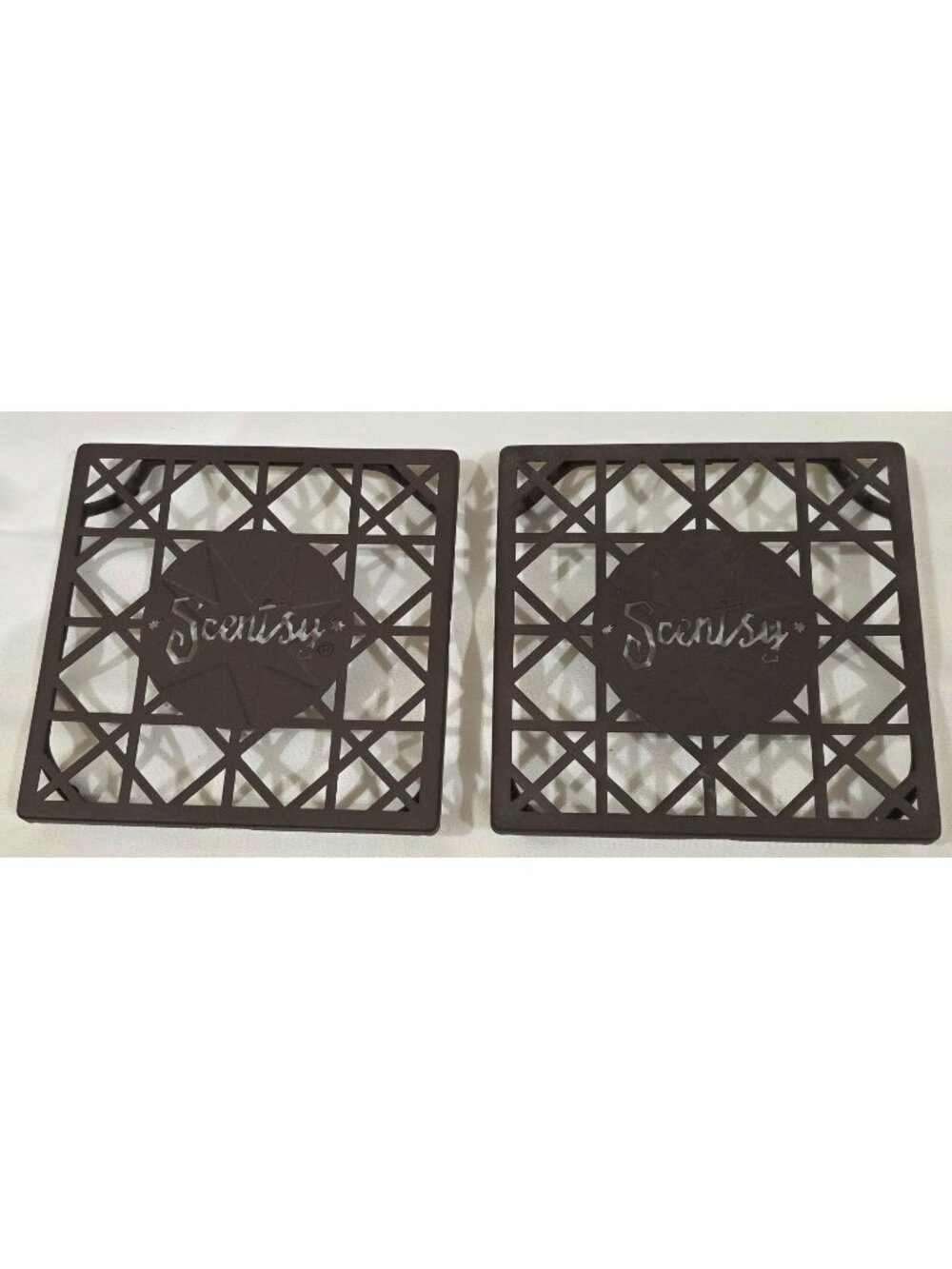Scentsy 2 WARMER STANDs for wax burner brown metal trivets 5" rustic farmhouse